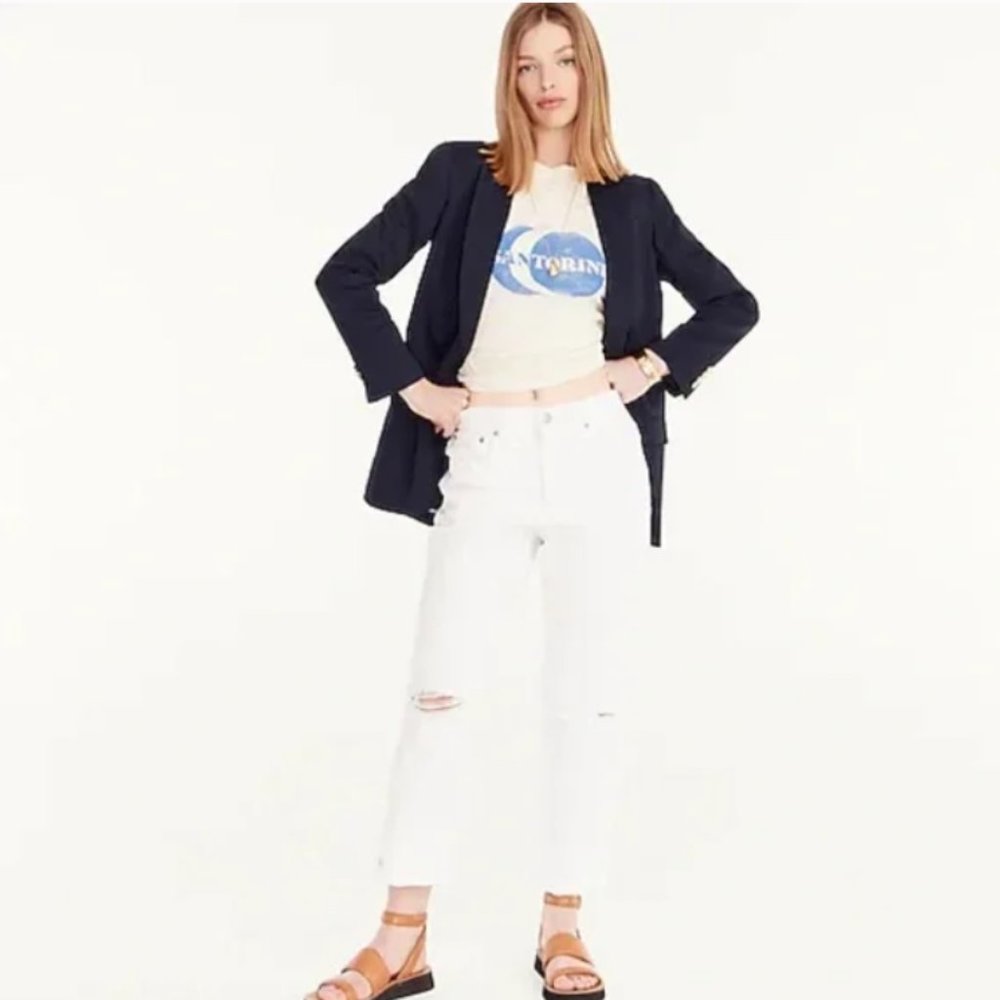 J. Crew Slouchy Boyfriend Jeans White Distressed Size 28 Tall